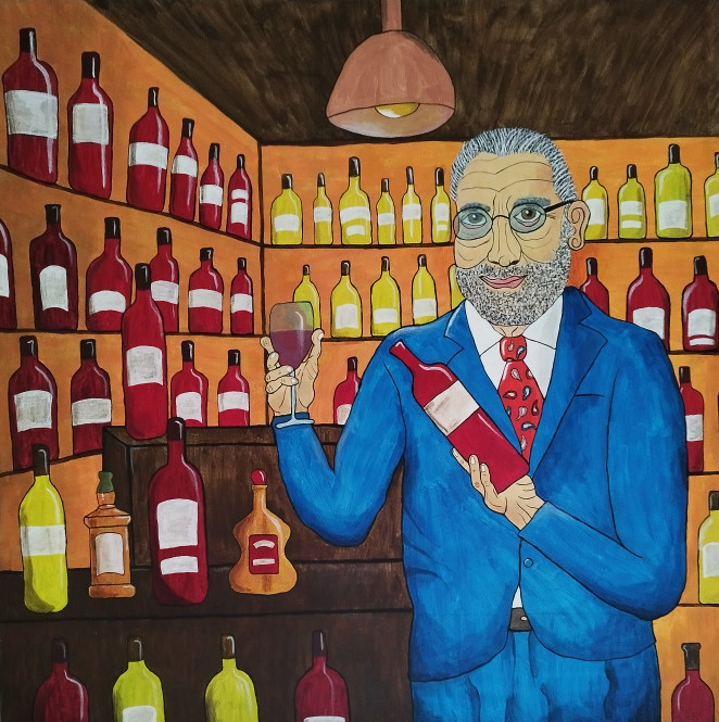 Peinture de la vitrine de la Cave Saint Leger à Cognac